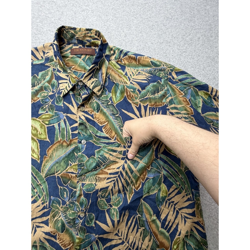 Tori Richard Shirt Mens Large‎ Blue Tropical Leaf Hawaiian Short Sleeve Button - Picture 2 of 8